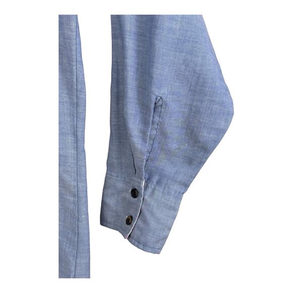 VINTAGE 70s Hall-Prest Large Button Dagger Collar Denim Color DRESS SHIRT Rare - Picture 5 of 14